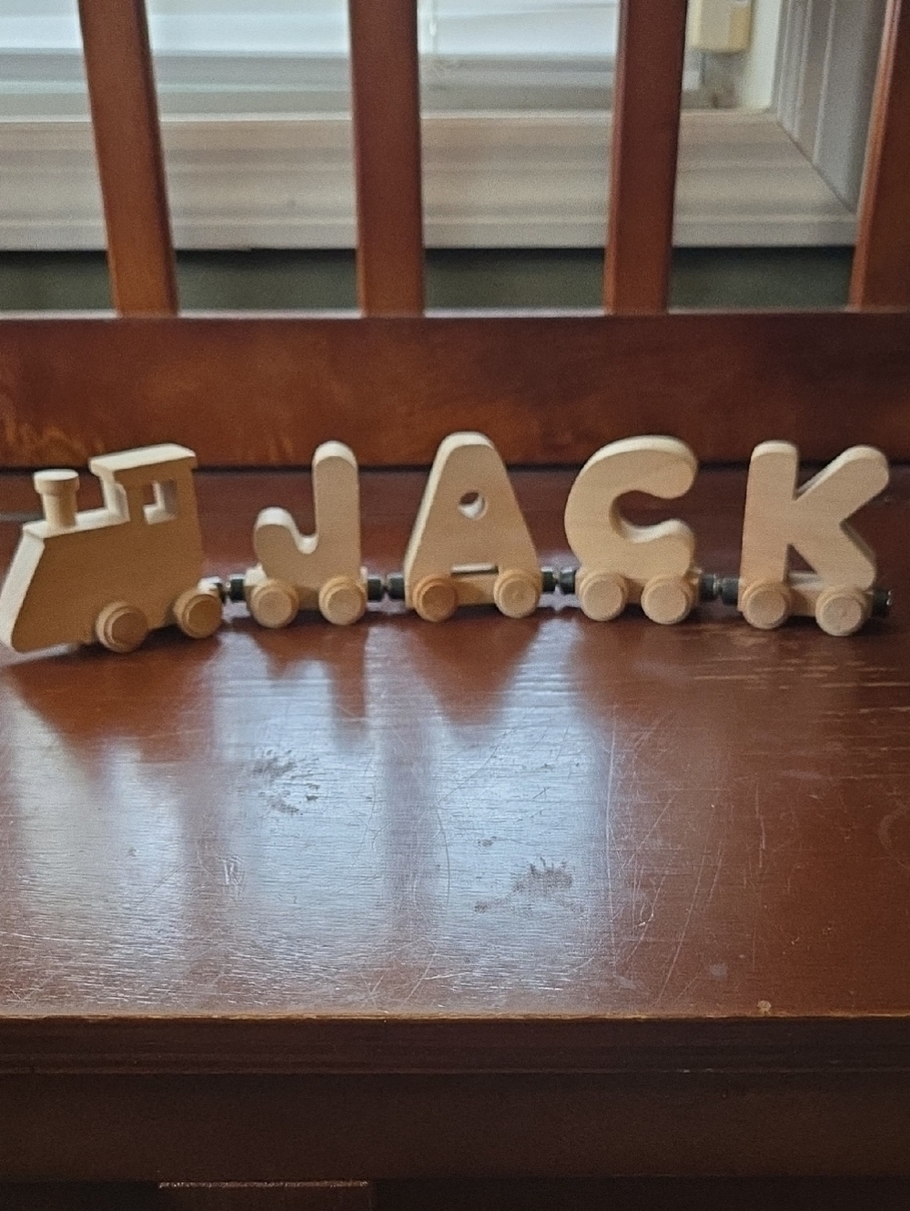 Wooden Name Train "JACK" - Natural Wood Toy
